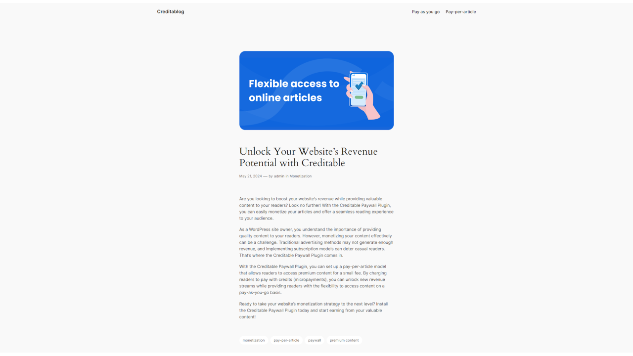 Wordpress Creditable Paywall - Article paid - Access to full article